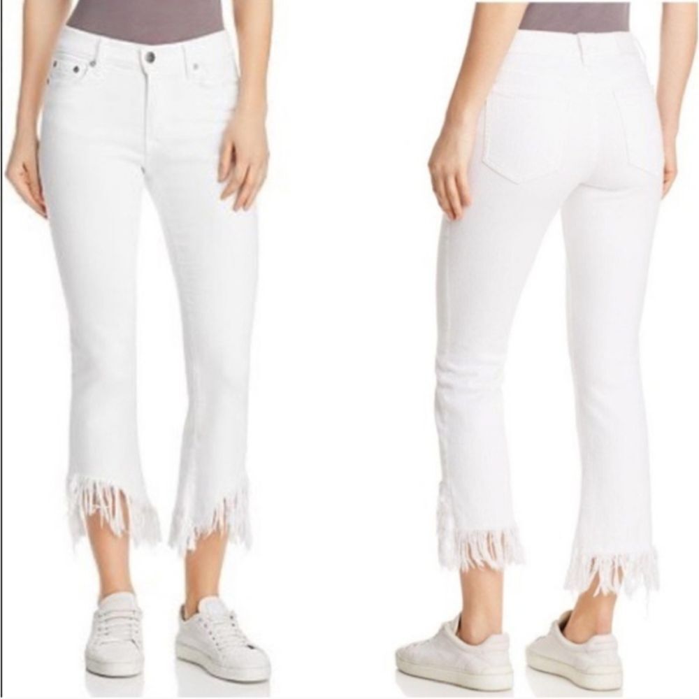 PISTOLA Tallis White Mid Rise Frayed Denim Jeans